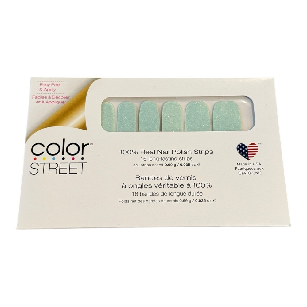 Color Street A WORLD TO SEA Pale Blue With Silver Glitter Nail Strips Set - Picture 3 of 8